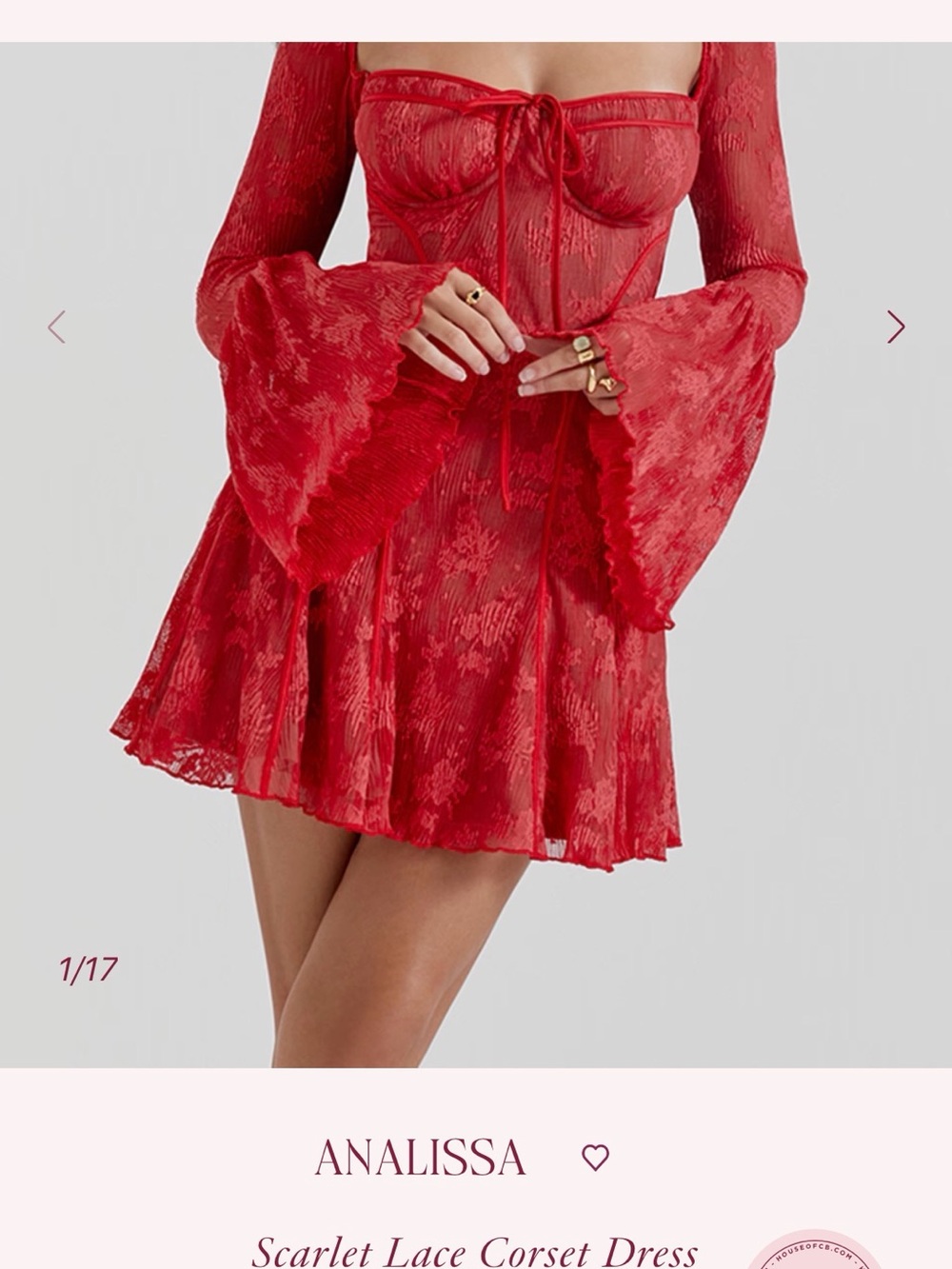 House of CB Red Lace Mini Dress - Picture 2 of 3